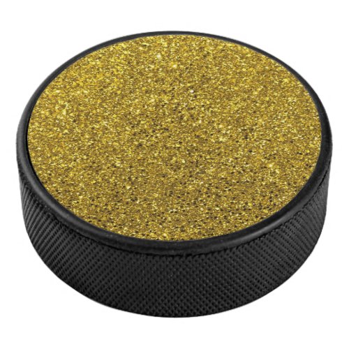 Gold Glitter Image Pattern Hockey Puck