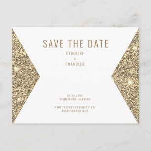 Gold Glitter Image & White Modern Save the Date Postcard