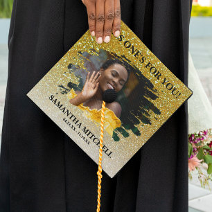  Gold Glitter In Honor of Photo Tribute Graduation Cap Topper