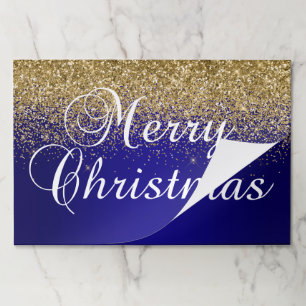 Gold Glitter Indigo Blue Ombre Merry Christmas Paper Pad