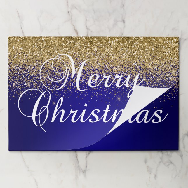 Gold Glitter Indigo Blue Ombre Merry Christmas Paper Pad (Folded)