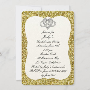 Gold Glitter Infinity Heart Bachelorette Party Invitation