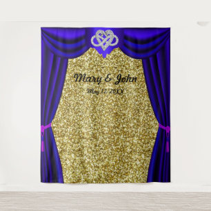 Gold Glitter Infinity Heart Blue Curtain Backdrop