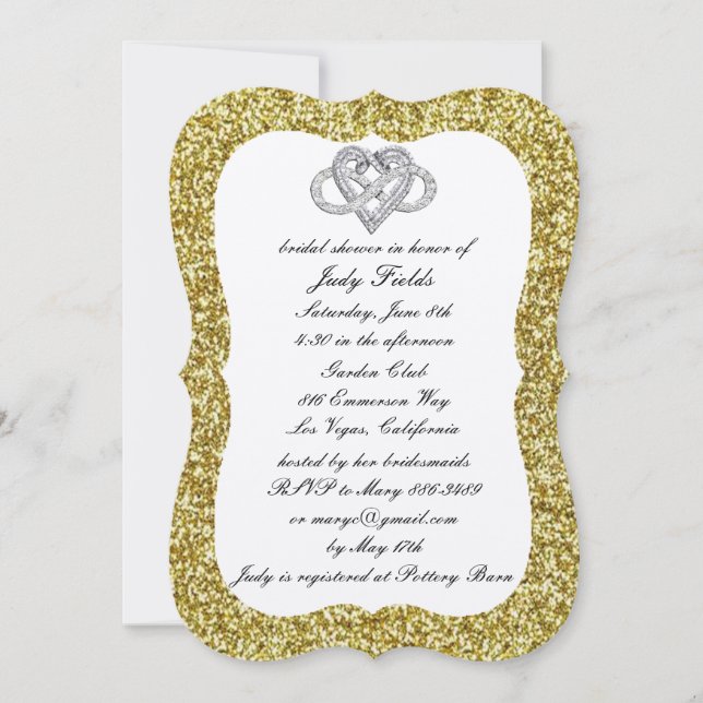 Gold Glitter Infinity Heart Bridal Shower Invite (Front)