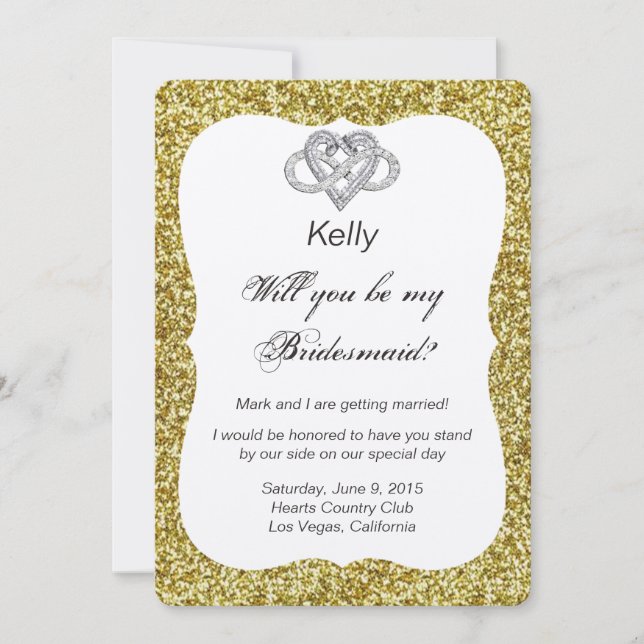 Gold Glitter Infinity Heart Bridesmaid Card (Front)