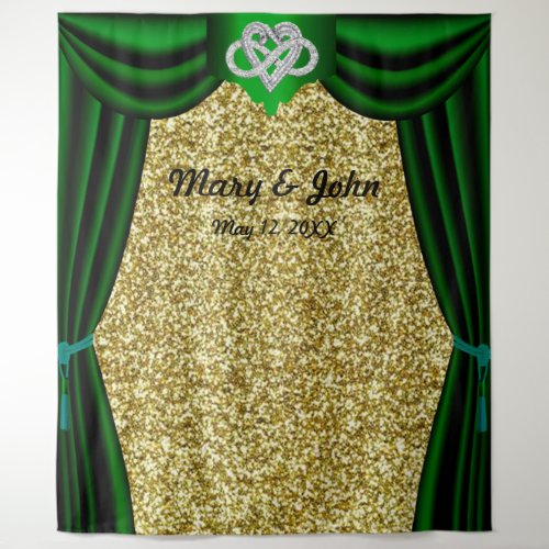 Gold Glitter Infinity Heart Green Curtain Backdrop