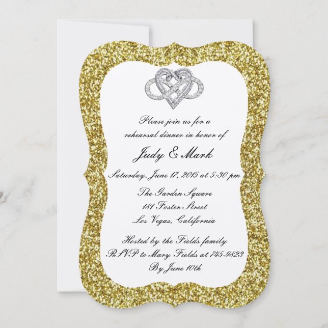 Gold Glitter Infinity Heart Rehearsal Dinner Invitation (Front)