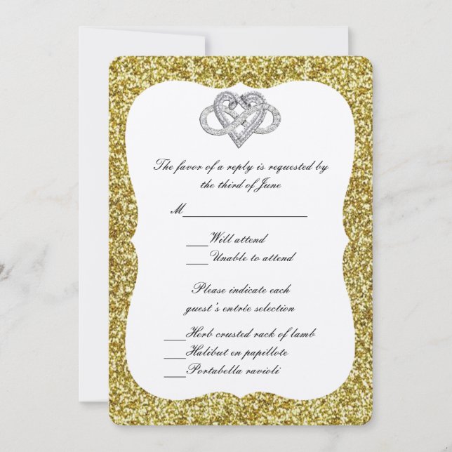 Gold Glitter Infinity Heart Response Card (Front)