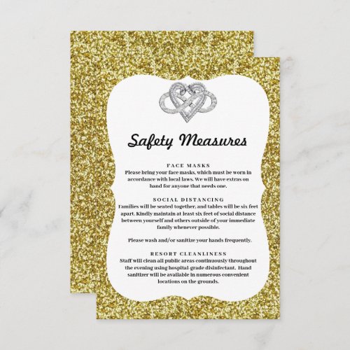 Gold Glitter Infinity Heart Safety Measures Enclosure Card