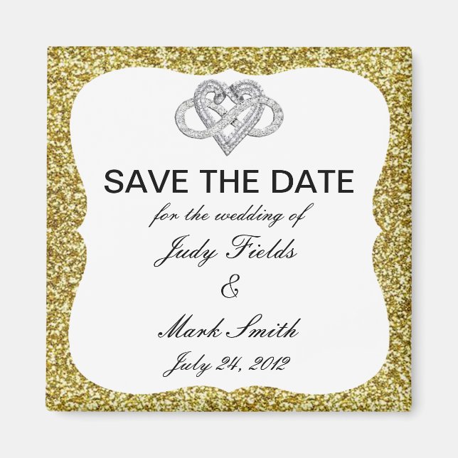 Gold Glitter Infinity Heart Save The Date Magnet (Front)