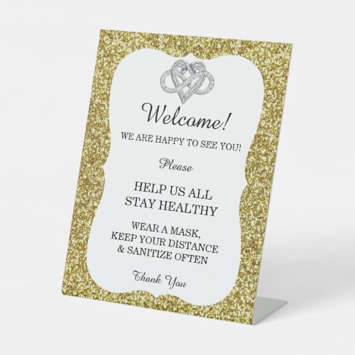 Gold Glitter Infinity Heart Wedding Safety  Pedestal Sign