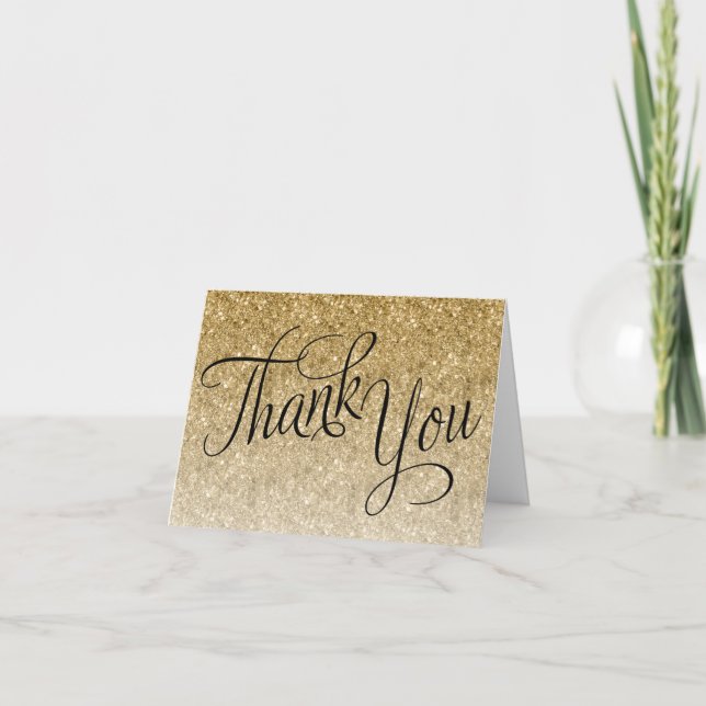 Gold Glitter-Inside Message & Photo, Personalized Thank You Card (Front)