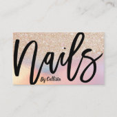 Gold Glitter Iridescent Holographic Nail Tech Business Card (Front)