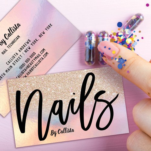 Gold Glitter Iridescent Holographic Nail Tech Business Card