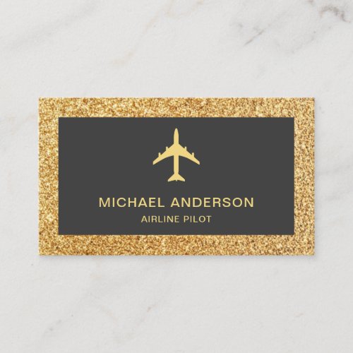 Gold Glitter Jet Aircraft Airplane Airline Pilot Business Card
