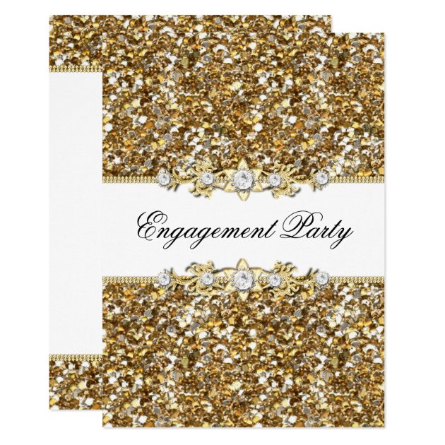 Gold Glitter & Jewel Engagement Party Invite