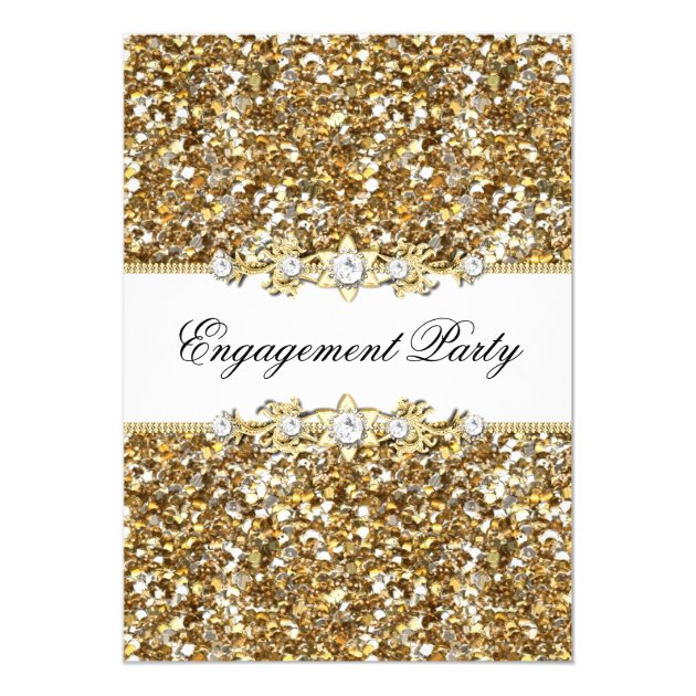 Gold Glitter & Jewel Engagement Party Invite