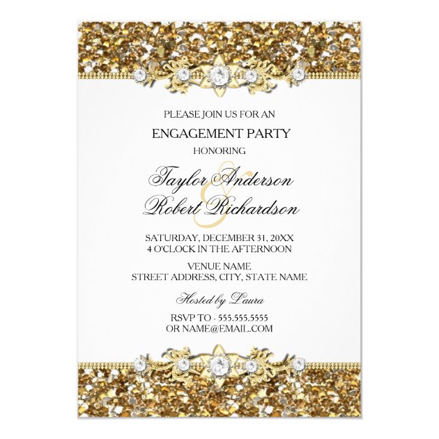 Gold Glitter & Jewel Engagement Party Invite