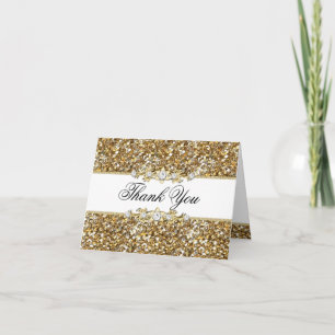 Gold Glitter & Jewel Thank You Card
