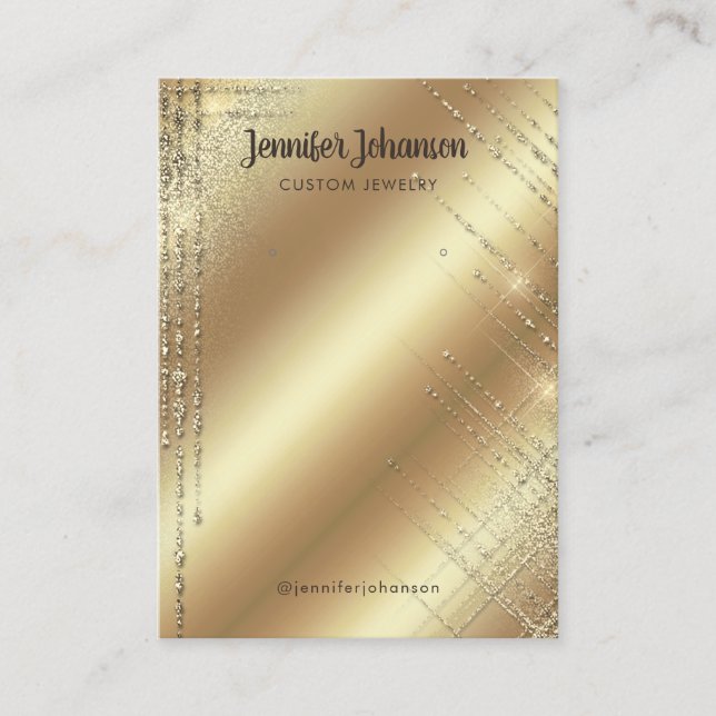 Gold glitter jewelry holder earrings Modern Business Card (Front)