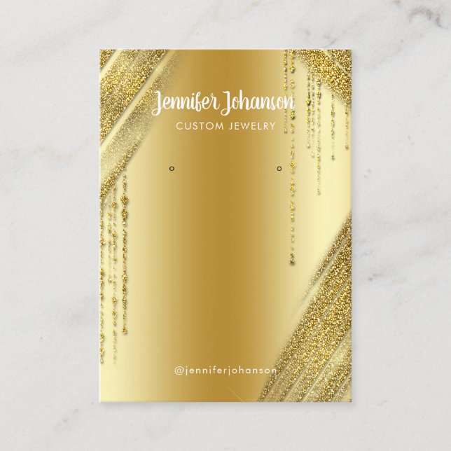 Gold glitter jewelry holder earrings Unique Foil Business Card (Front)