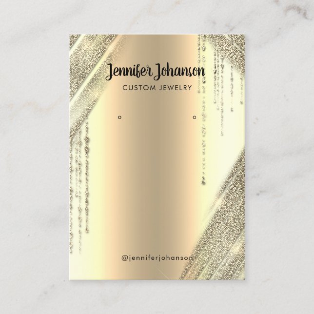 Gold glitter jewelry holder earrings Unique Foil Business Card (Front)