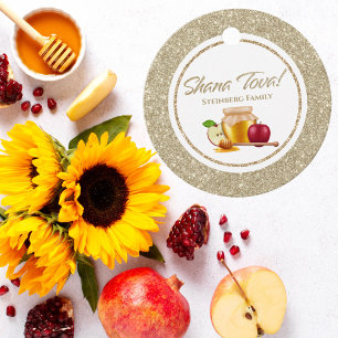 Gold Glitter Jewish Rosh Hashanah Favor Tags