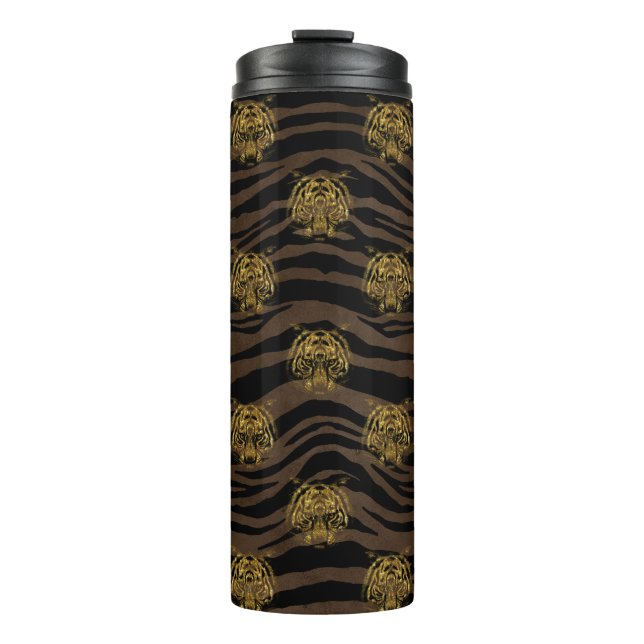Gold Glitter Jungle Tiger Pattern Thermal Tumbler (Front)