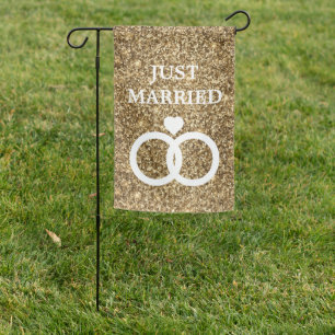 Gold Glitter Just Married Home Decor Newlyweds Garden Flag