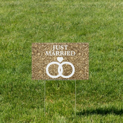 Gold Glitter Just Married Newlyweds Yard Sign