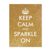 Gold glitter Keep calm and sparkle on postcards