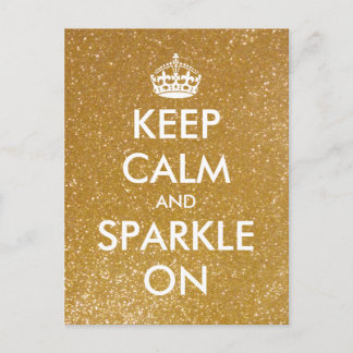 Gold glitter Keep calm and sparkle on postcards