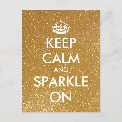 Gold glitter Keep calm and sparkle on postcards