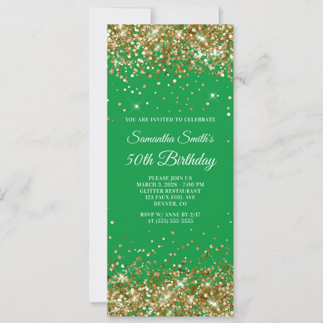 Gold Glitter Kelly Green 50th Birthday Invitation (Front)