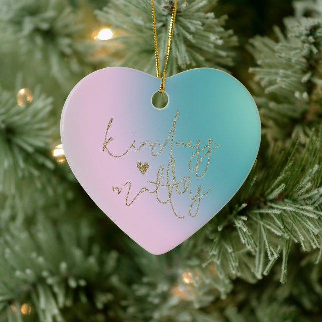 Gold Glitter Kindness Matters Tie Dye Ceramic Ornament (Tree)