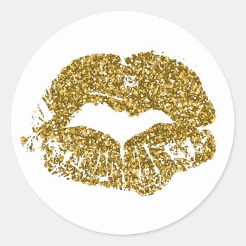 Gold Glitter Kisses Classic Round Sticker by TheLipstickLady at Zazzle