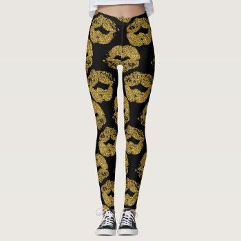Gold Glitter Kisses Leggings by TheLipstickLady at Zazzle