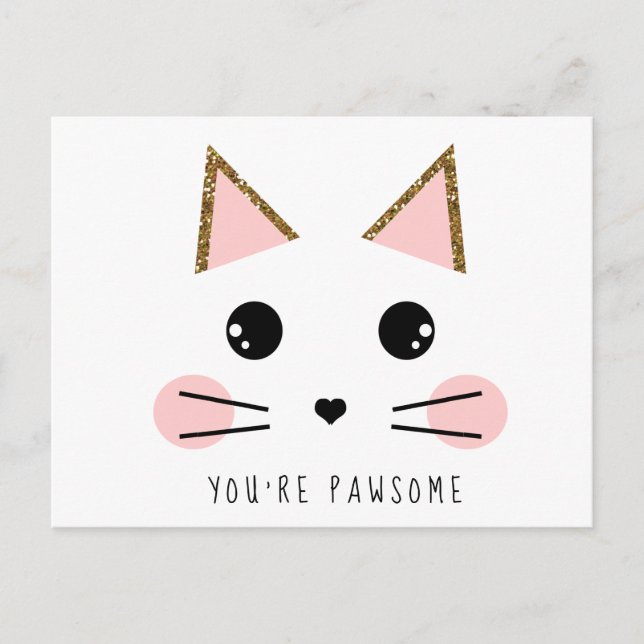 Gold Glitter Kitty Cat Postcard (Front)