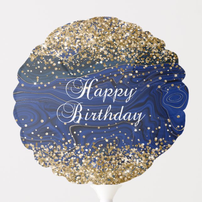 Gold Glitter Lapis Lazuli Happy Birthday Balloon (Front)