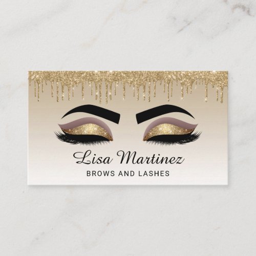 Gold Glitter Lash Brow Beauty Business Card