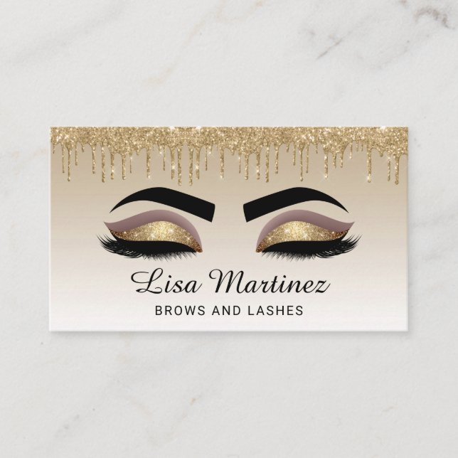 Gold Glitter Lash Brow Beauty Business Card (Front)
