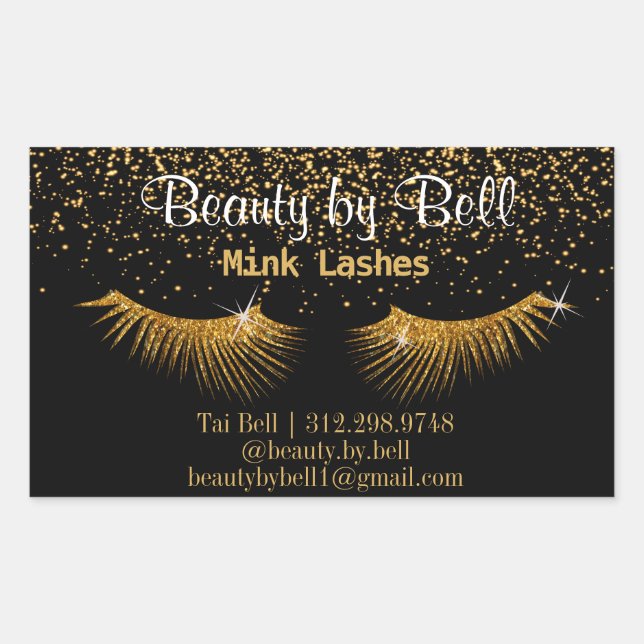 Gold Glitter Lashes Rectangular Sticker (Front)