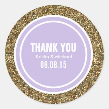 Gold Glitter Lavender Custom Thank You Label by Mintleafstudio at Zazzle