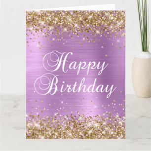 Gold Glitter Lavender Foil Big Happy Birthday Card