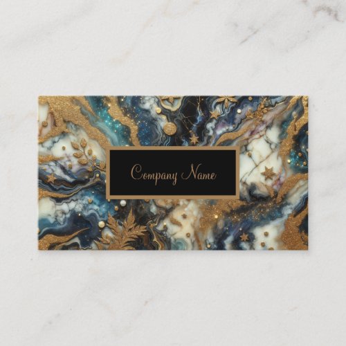 Gold Glitter Leaf Marble Design Business Card