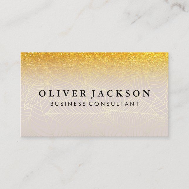 Gold Glitter | Leaf Pattern Business Card (Front)
