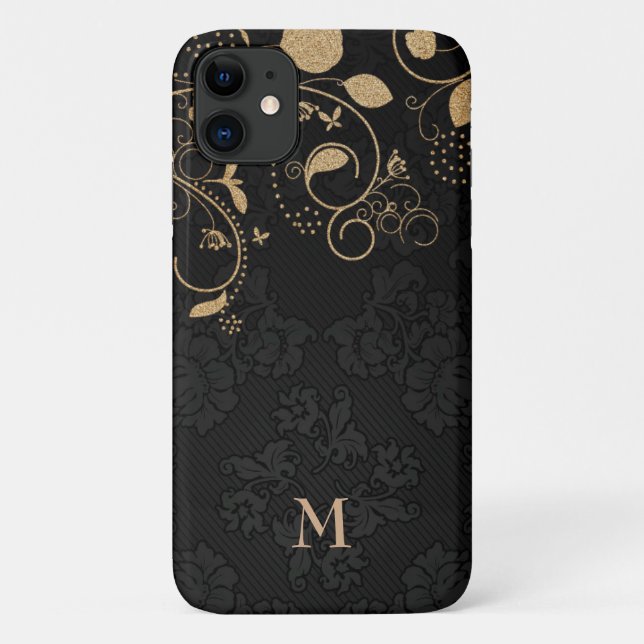 Gold Glitter Leaves Case-Mate iPhone Case (Back)