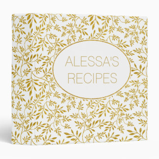 Gold glitter leaves pattern trendy recipe binder