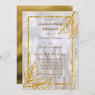 Gold & Glitter Leaves Rehearsal Dinner Invitation