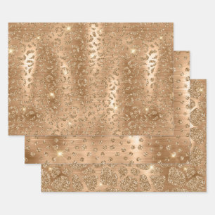 Gold Glitter Leopard, Giraffe & Leopard Spots  Wrapping Paper Sheets